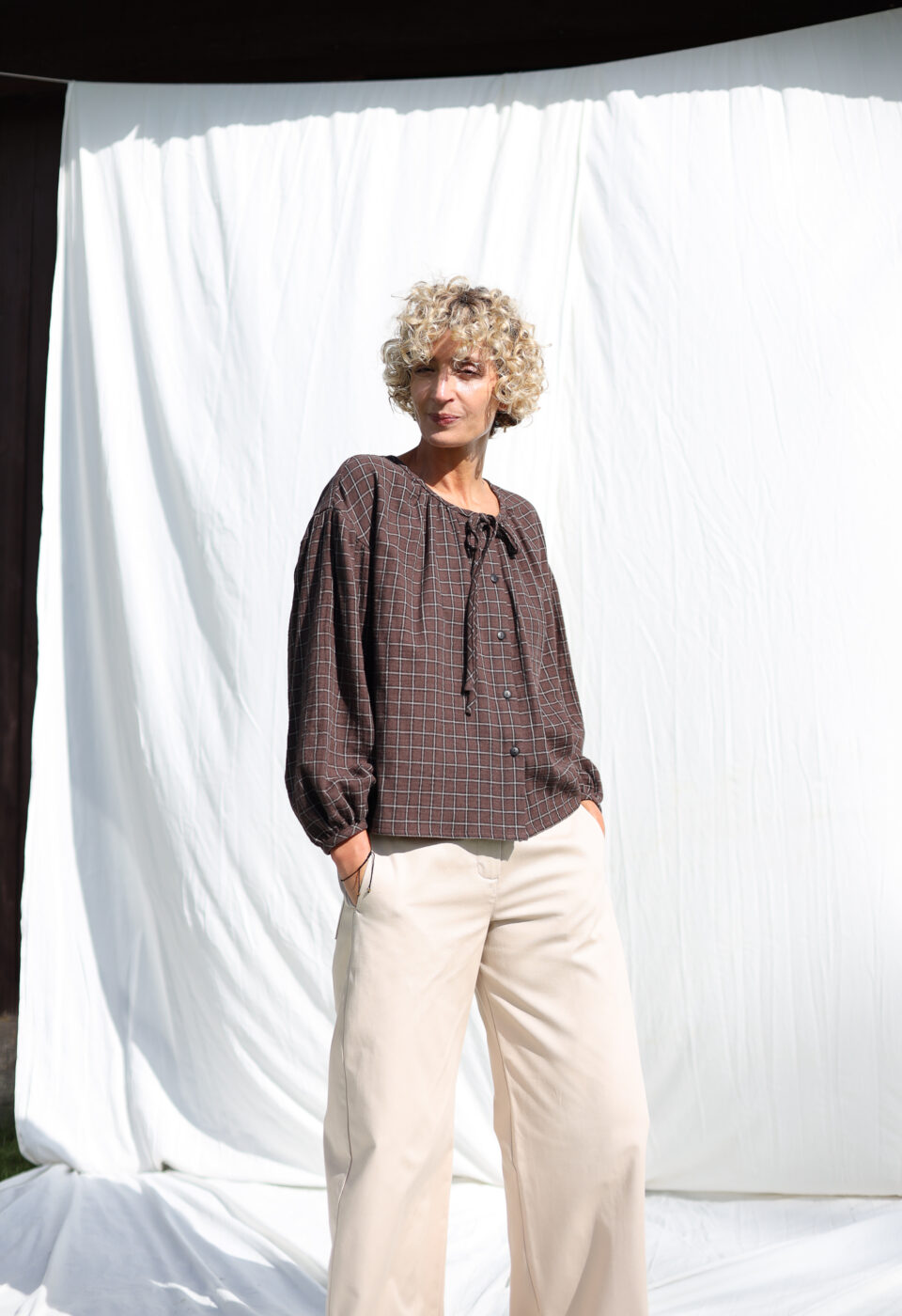 Loose Double Gauze Blouse STELLA With Ties | Blouse | Sustainable clothing | OffOn clothing
