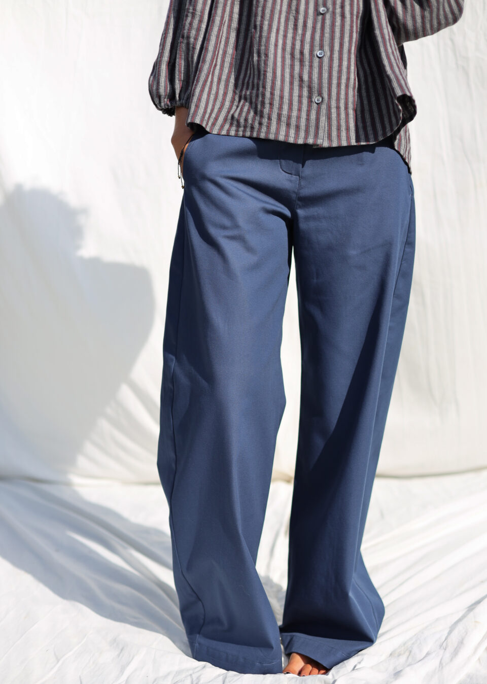 Navy Blue Canvas Cotton Ballooned Leg Pants - Image 3
