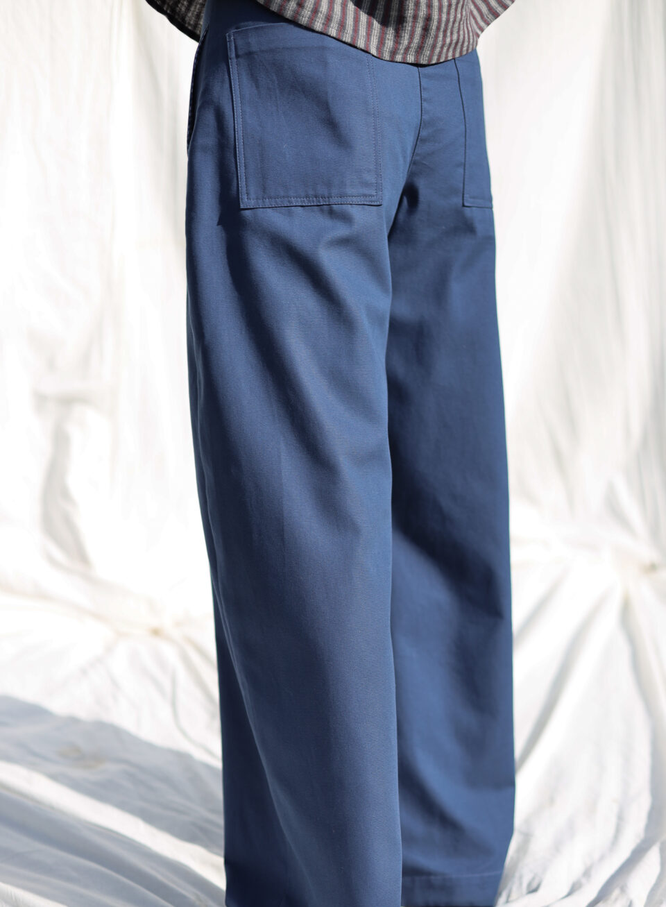 Navy Blue Canvas Cotton Ballooned Leg Pants - Image 4