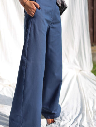 Navy Blue Canvas Cotton Ballooned Leg Pants | Trousers | Sustainable clothing | OffOn clothing