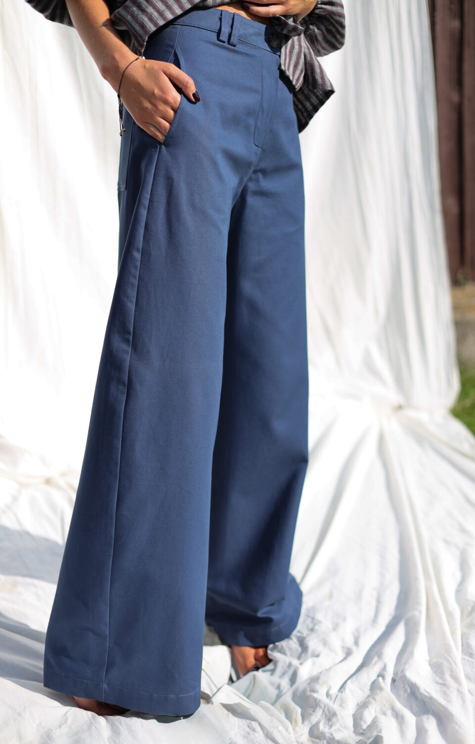 Navy Blue Canvas Cotton Ballooned Leg Pants | Trousers | Sustainable clothing | OffOn clothing