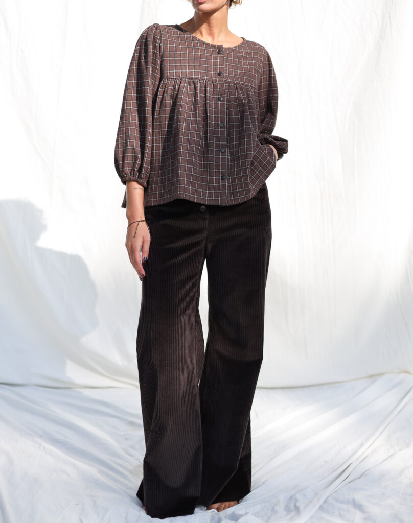 Wide Flared Leg Pants In Dark Brown Corduroy - Image 1