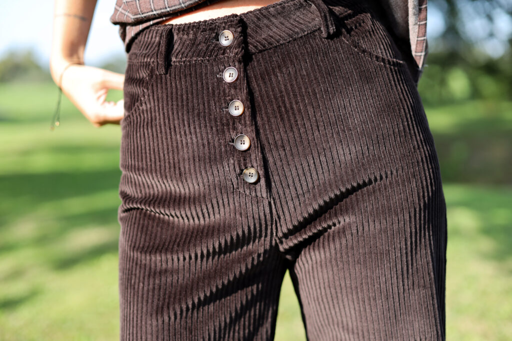 Wide Flared Leg Pants In Dark Brown Corduroy - Image 5