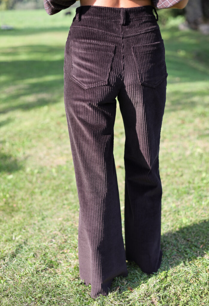 Wide Flared Leg Pants In Dark Brown Corduroy - Image 6