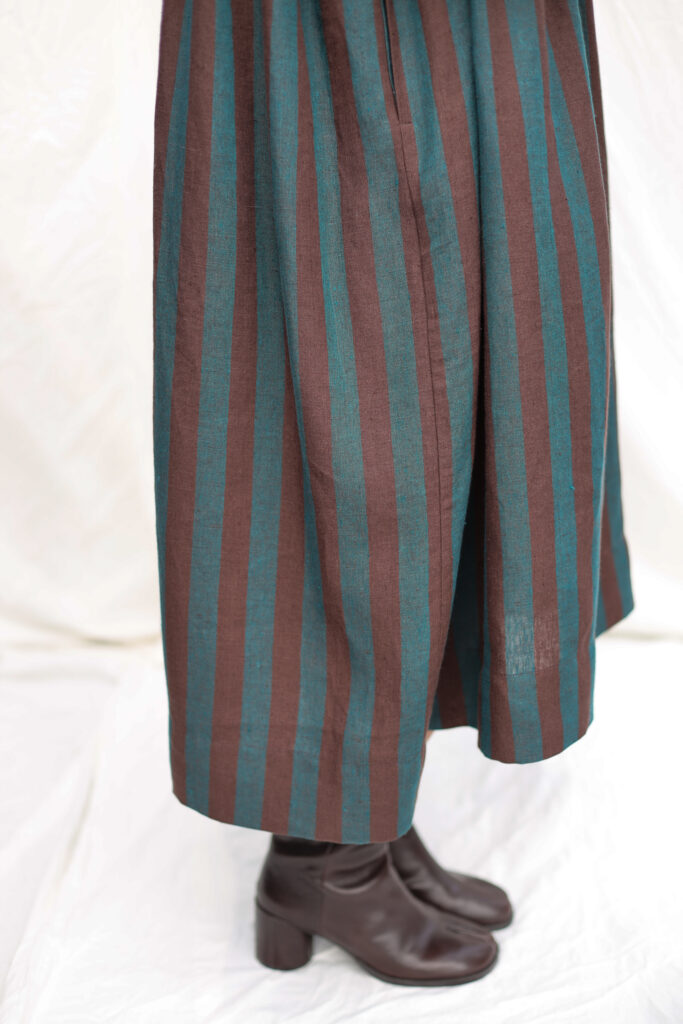 GRETA dress in exclusive brow turquoise striped linen - Image 3