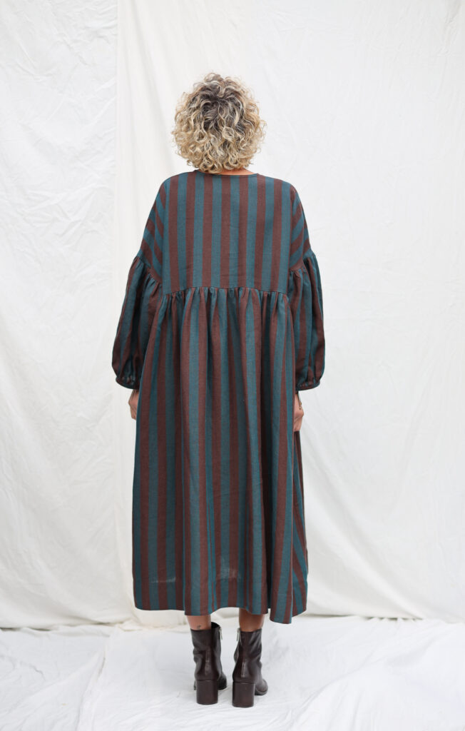 GRETA dress in exclusive brow turquoise striped linen - Image 5
