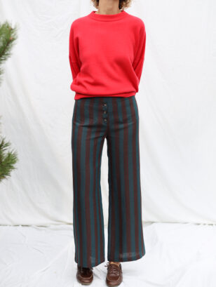 Linen vintage cut wide leg trousers in exclusive stripes | Trousers | Sustainable clothing | OffOn clothing