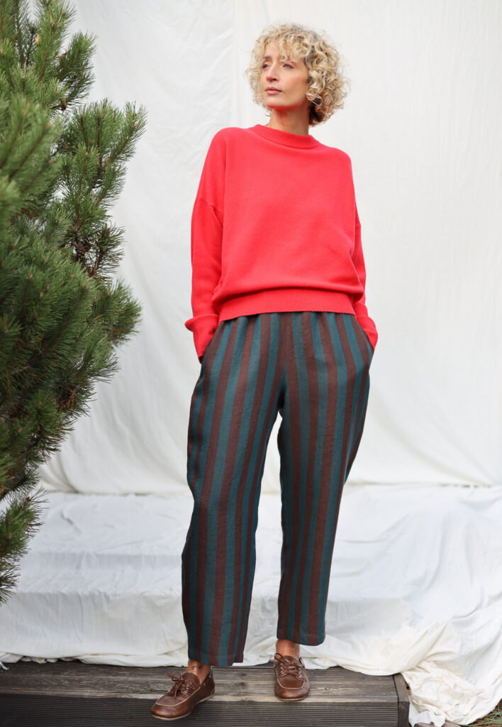 Exclusive Striped Linen Balloon Trousers VIVIAN | Trousers | Sustainable clothing | OffOn clothing