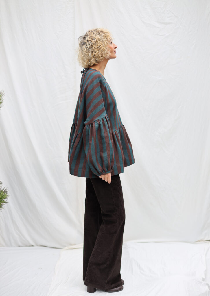 Oversized Dropped Shoulders Stripped Linen Peplum Blouse EVE - Image 1