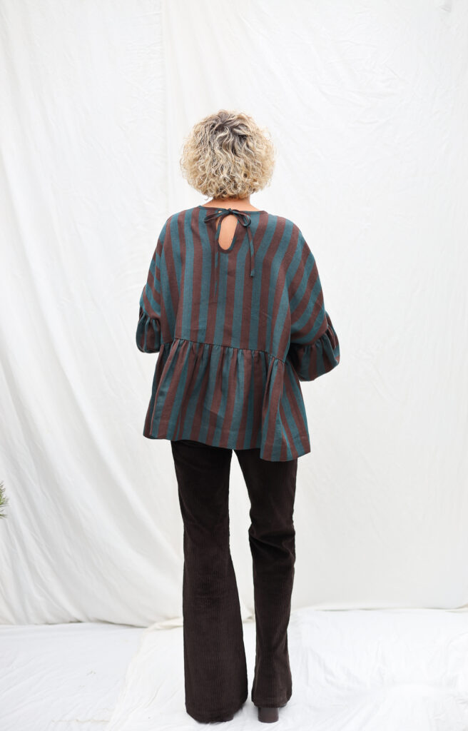 Oversized Dropped Shoulders Stripped Linen Peplum Blouse EVE - Image 2