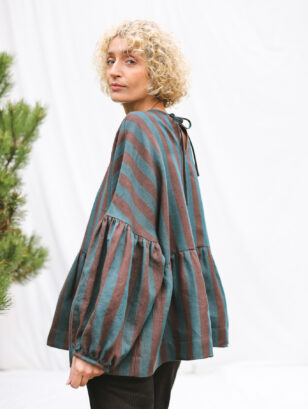 Oversized Dropped Shoulders Stripped Linen Peplum Blouse EVE | Blouse | Sustainable clothing | OffOn clothing