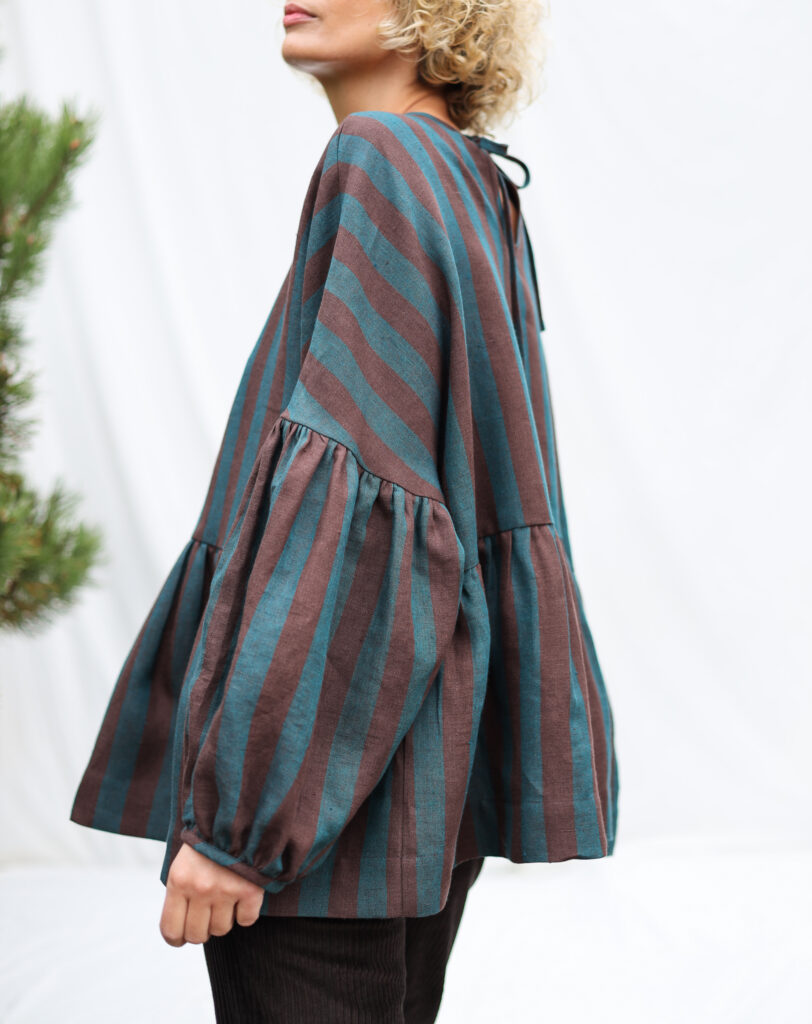 Oversized Dropped Shoulders Stripped Linen Peplum Blouse EVE - Image 4