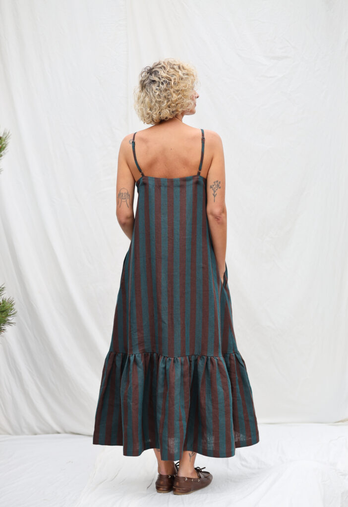 Linen Sleveless Adjustable Strap Dress With Ruffled Hem - Image 4