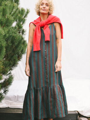 Linen Sleveless Adjustable Strap Dress With Ruffled Hem | Dress | Sustainable clothing | OffOn clothing