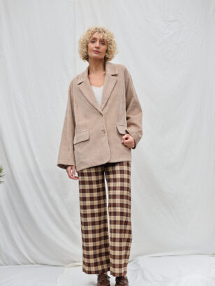 Wide cropped leg wool checkered pants | Trousers | Sustainable clothing | OffOn clothing