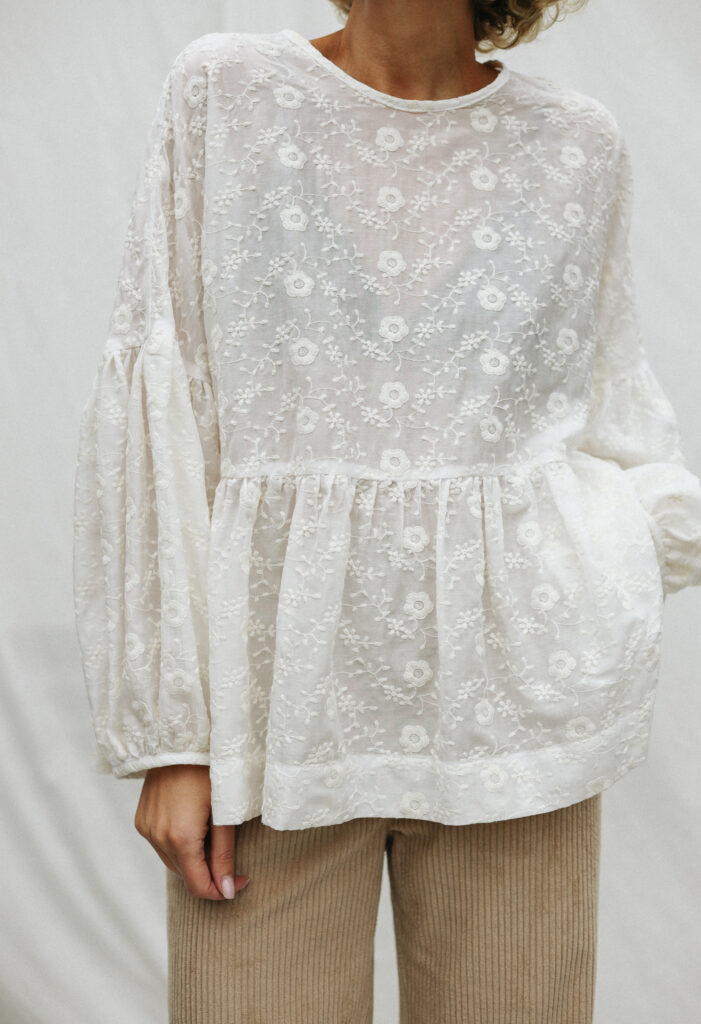 Oversized Dropped Shoulders Embroidery Silk Blouse EVE - Image 1