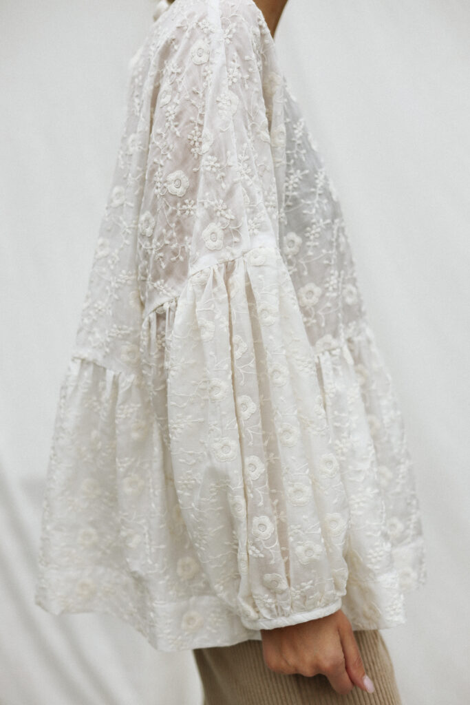 Oversized Dropped Shoulders Embroidery Silk Blouse EVE - Image 2