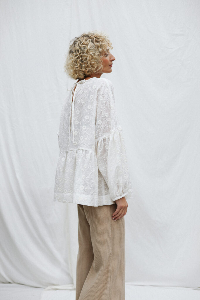 Oversized Dropped Shoulders Embroidery Silk Blouse EVE - Image 3