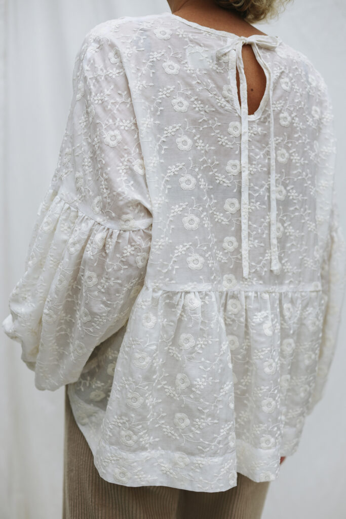 Oversized Dropped Shoulders Embroidery Silk Blouse EVE - Image 5