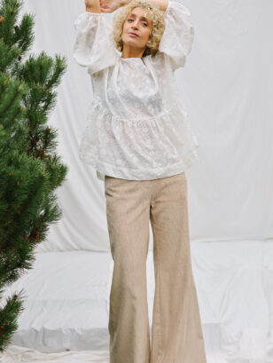 Oversized Dropped Shoulders Embroidery Silk Blouse EVE | Tops | Sustainable clothing | OffOn clothing