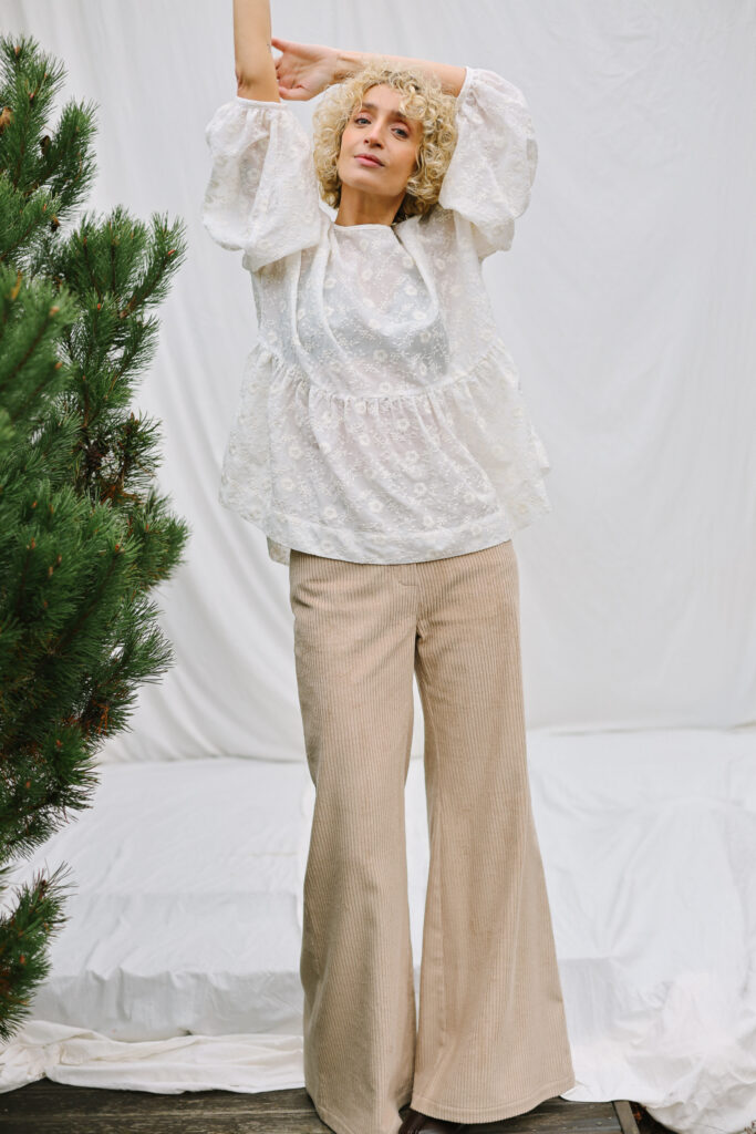 Oversized Dropped Shoulders Embroidery Silk Blouse EVE | Tops | Sustainable clothing | OffOn clothing