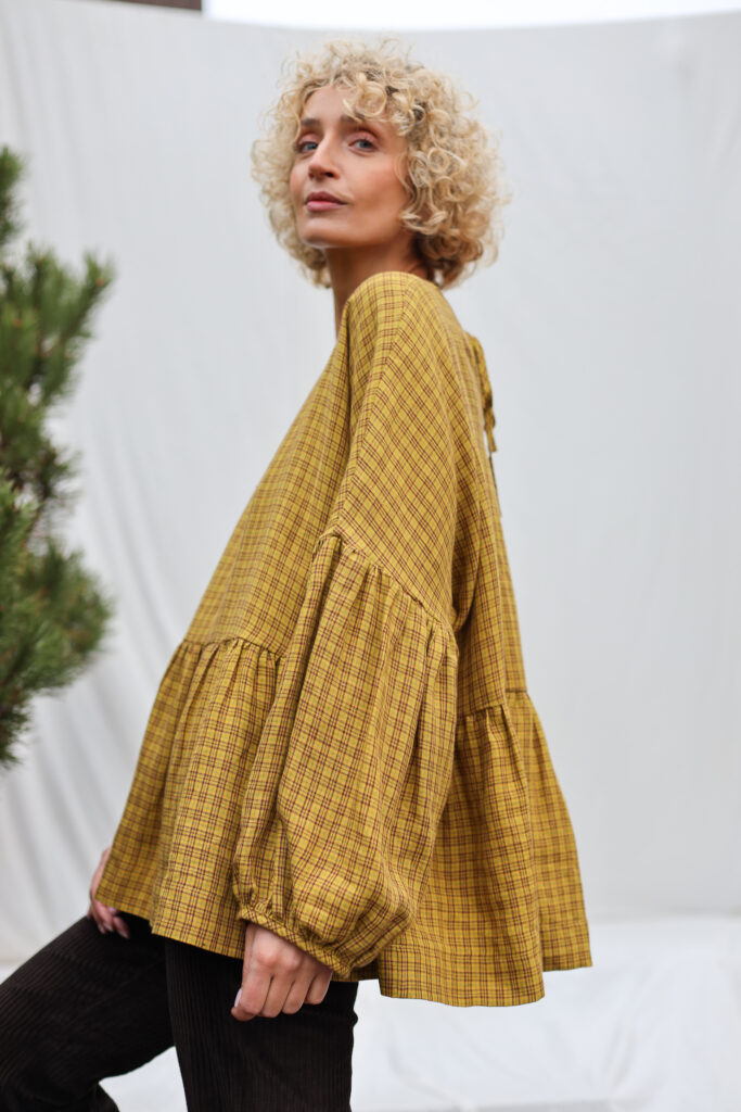 Linen Oversized Dropped Shoulders Peplum Blouse EVE - Image 6