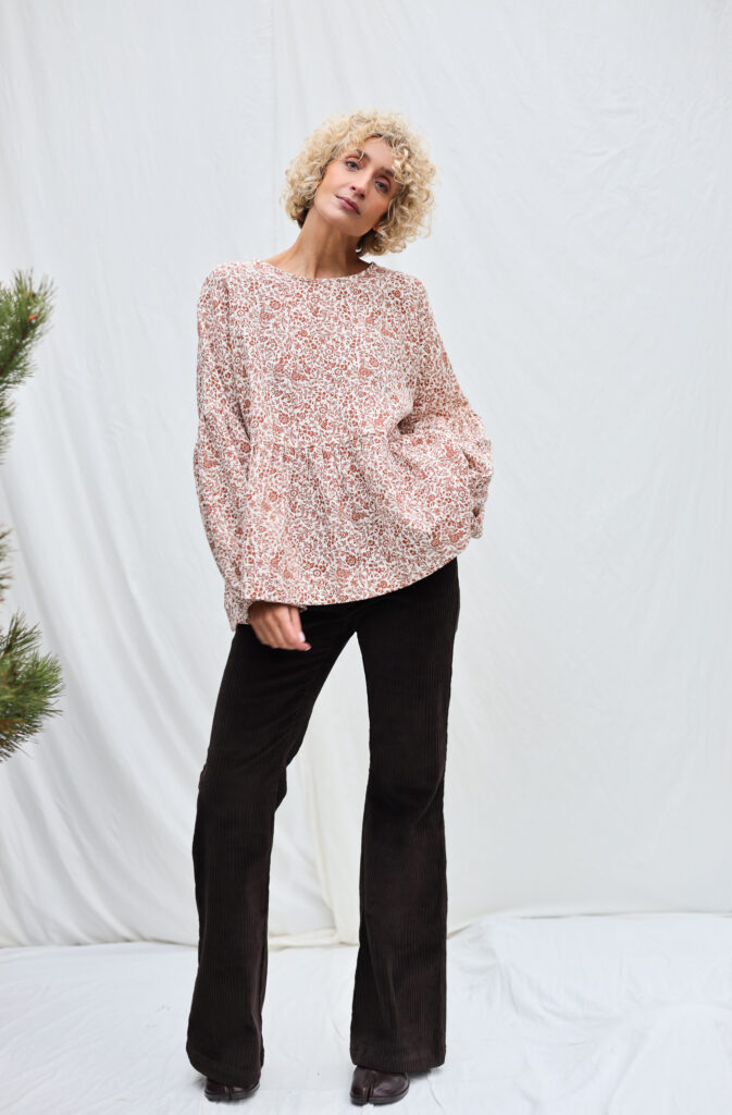 Oversized Dropped Shoulders Floral Double Gauze Blouse EVE - Image 1