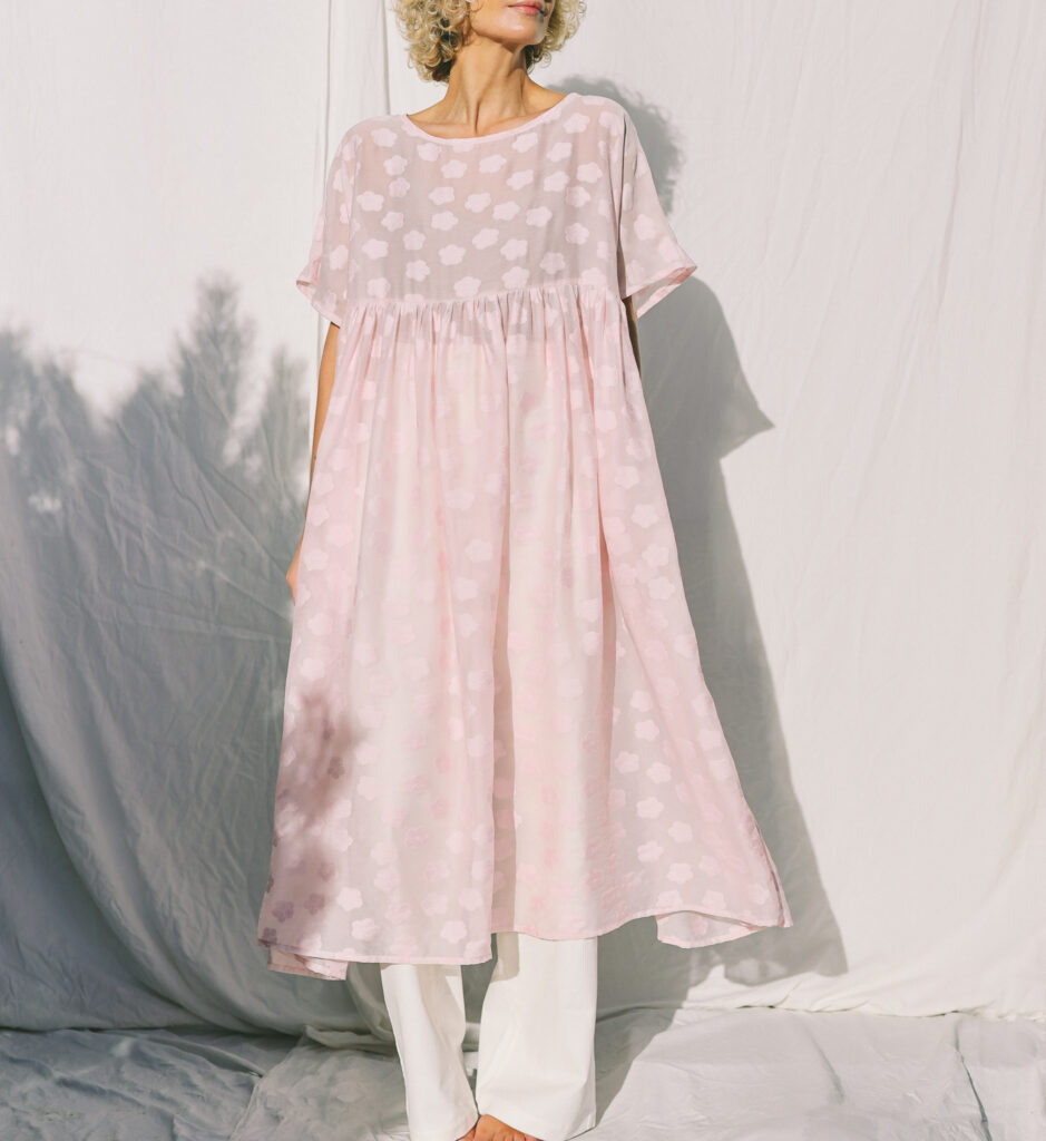 Oversized pink floral organza dress SILVINA | Dress | Sustainable clothing | OffOn clothing