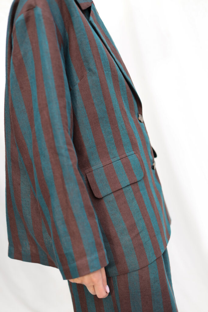 Striped Linen Wide Sleeve Blazer - Image 1