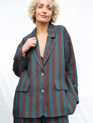 Striped Linen Wide Sleeve Blazer | Jackets | Sustainable clothing | OffOn clothing