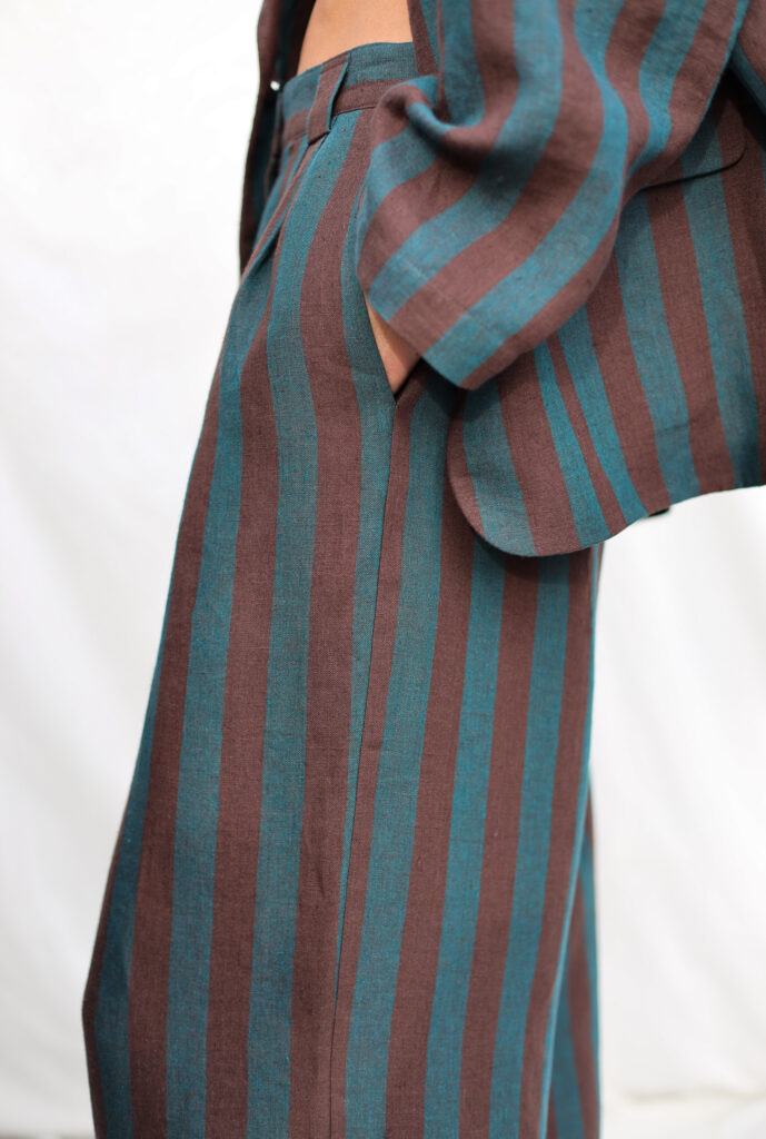 Striped Linen Wide Leg Palazzo Pants - Image 1