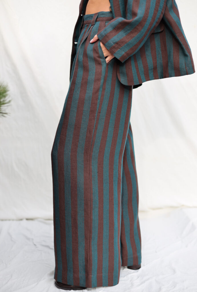 Striped Linen Wide Leg Palazzo Pants - Image 2