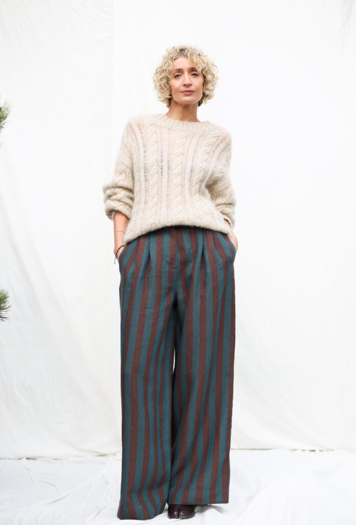 Striped Linen Wide Leg Palazzo Pants | Trousers | Sustainable clothing | OffOn clothing