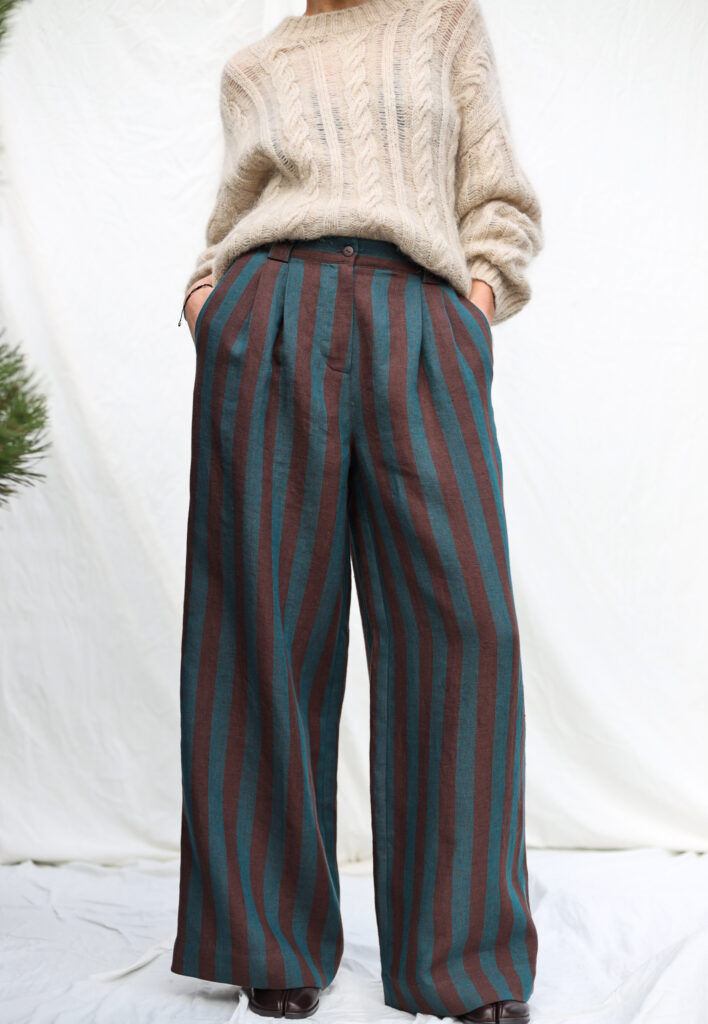 Striped Linen Wide Leg Palazzo Pants - Image 5
