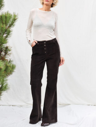 Flared Slim Fit Cord Trousers In Dark Brown Color