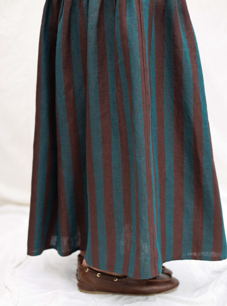 Striped linen elasticated waist long ruffled skirt - Image 2