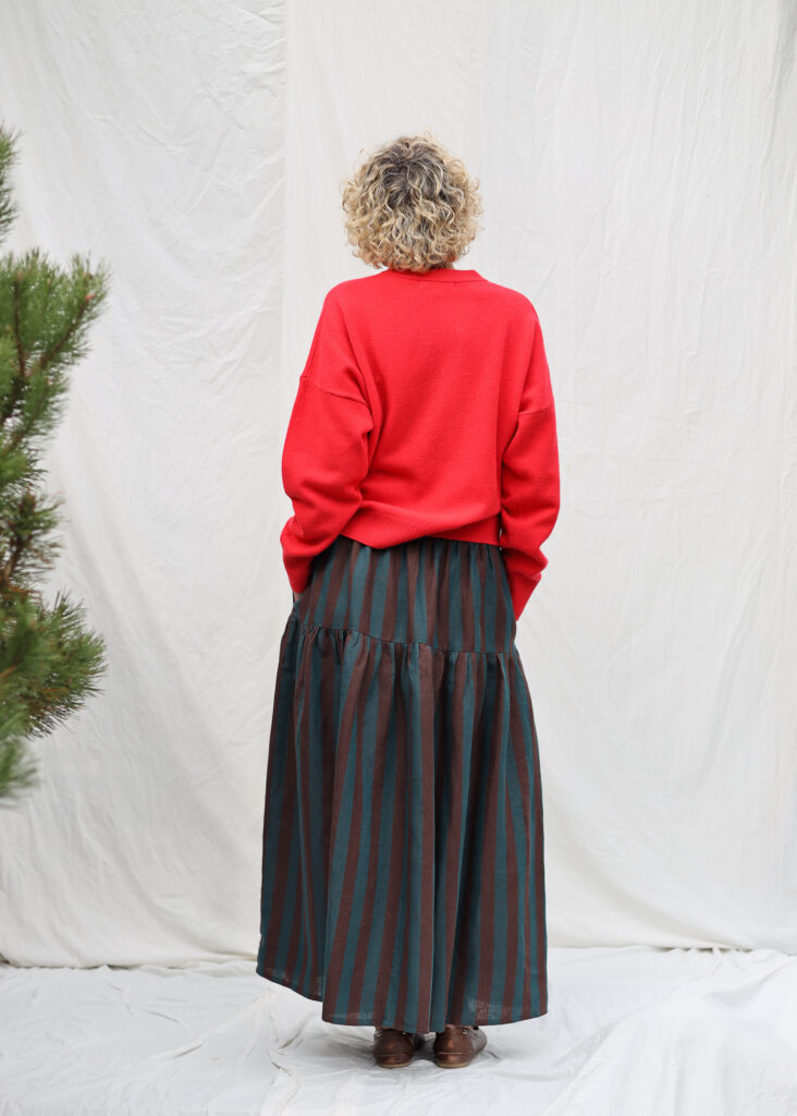 Striped linen elasticated waist long ruffled skirt - Image 3