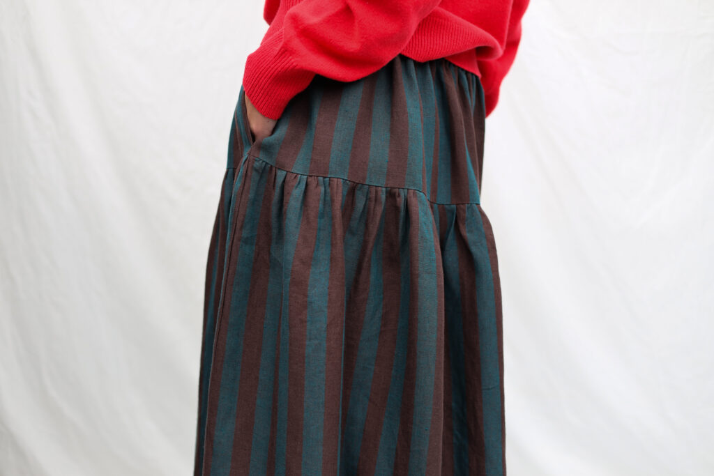 Striped linen elasticated waist long ruffled skirt - Image 4