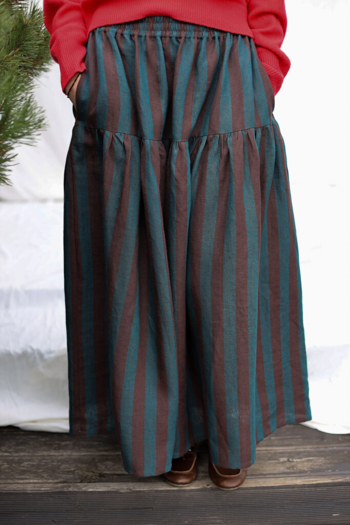 Striped linen elasticated waist long ruffled skirt - Image 6