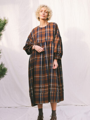 Oversized Plaid Wool Dress with Pleated Details | Dress | Sustainable clothing | OffOn clothing