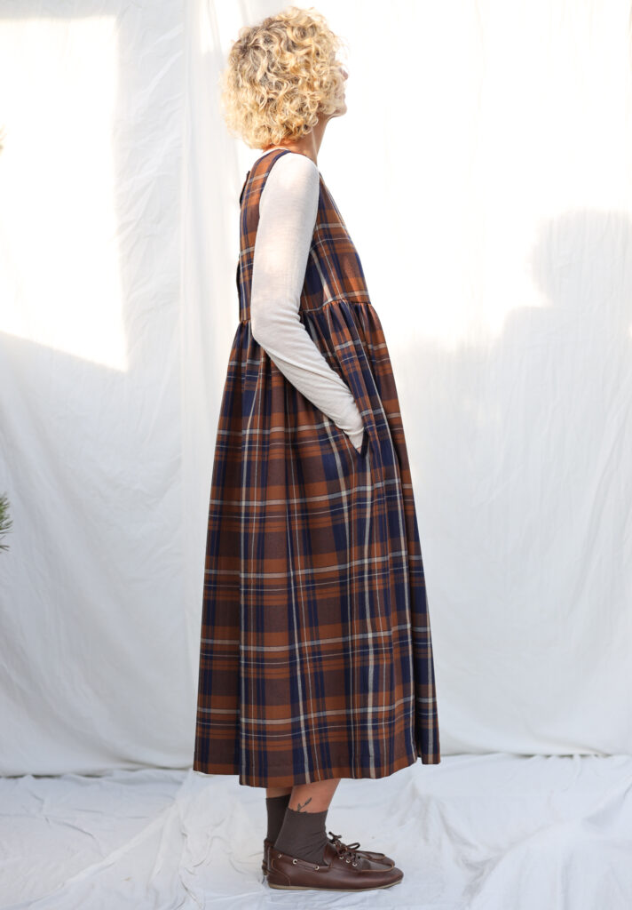 Plaid Wool Smock Dress with Ruffled Skirt - Image 2