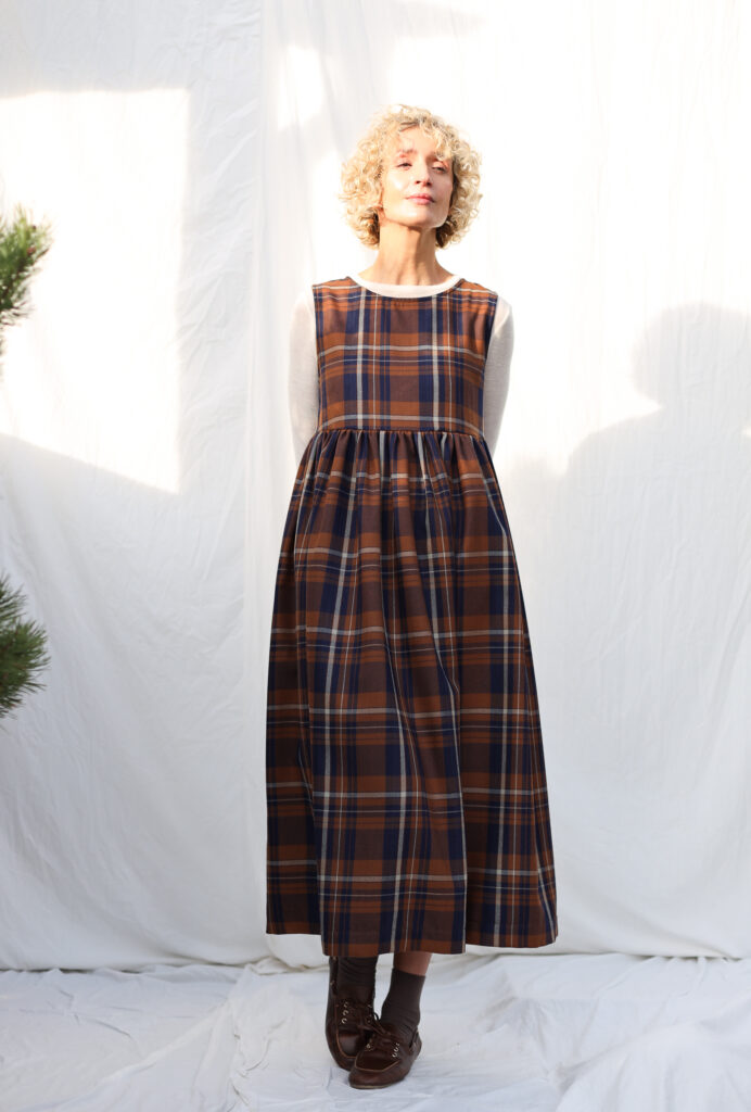 Plaid Wool Smock Dress with Ruffled Skirt - Image 4