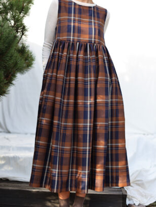 Plaid Wool Smock Dress with Ruffled Skirt | Dress | Sustainable clothing | OffOn clothing
