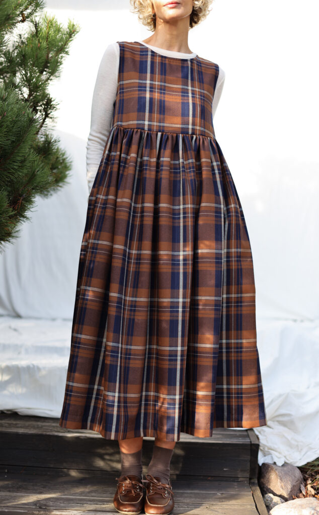 Plaid Wool Smock Dress with Ruffled Skirt | Dress | Sustainable clothing | OffOn clothing