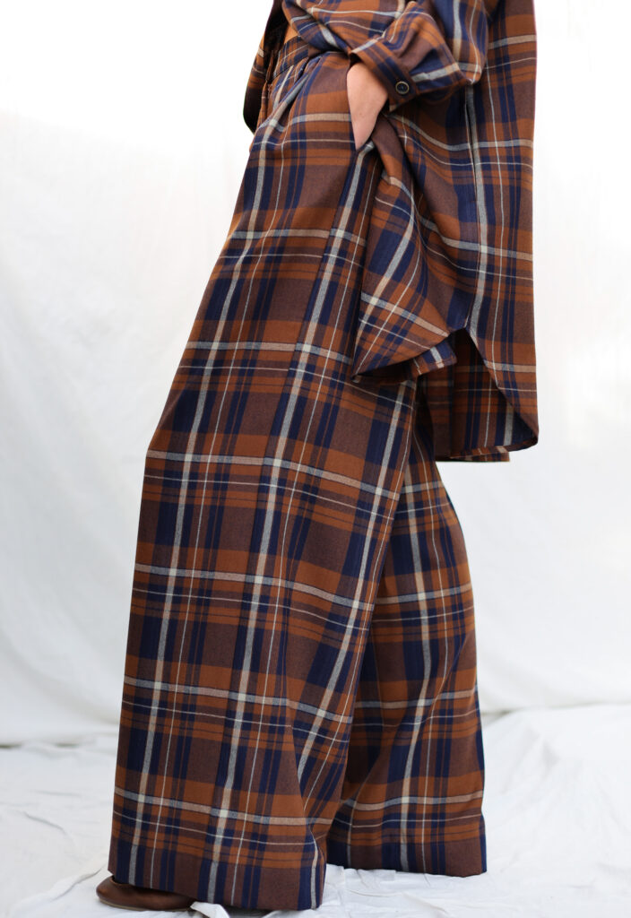 Pleated plaid wool palazzo trousers - Image 1