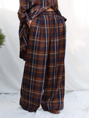 Pleated plaid wool palazzo trousers | Trousers | Sustainable clothing | OffOn clothing