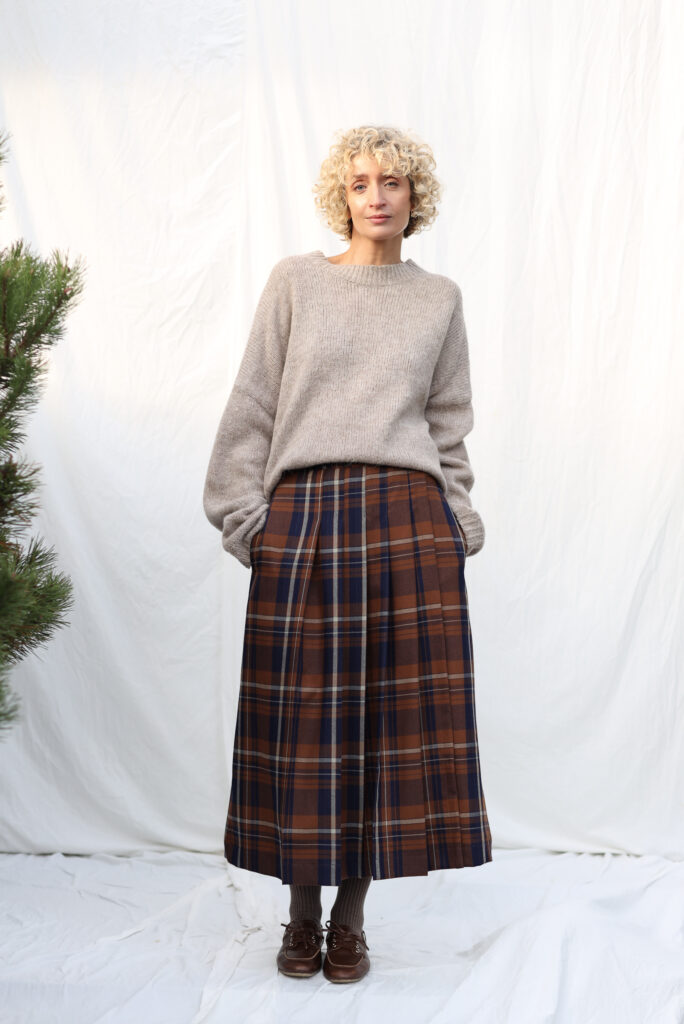 Wool plaid pleated wrap skirt - Image 1