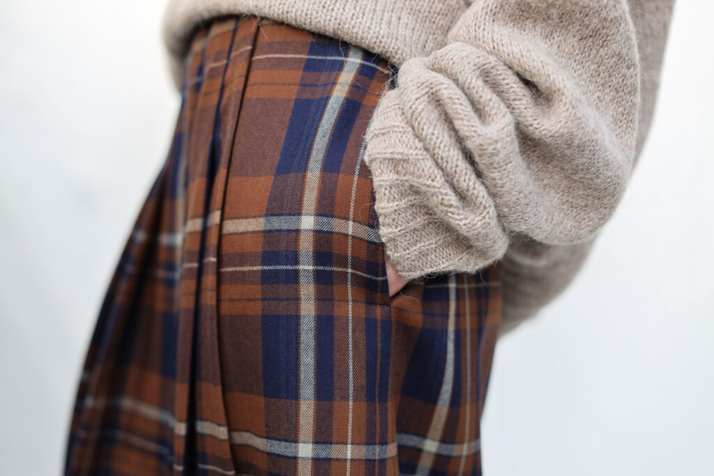 Wool plaid pleated wrap skirt - Image 3