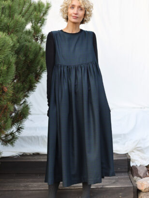 Navy Blue Tartan Wool Smock Dress | Dress | Sustainable clothing | OffOn clothing