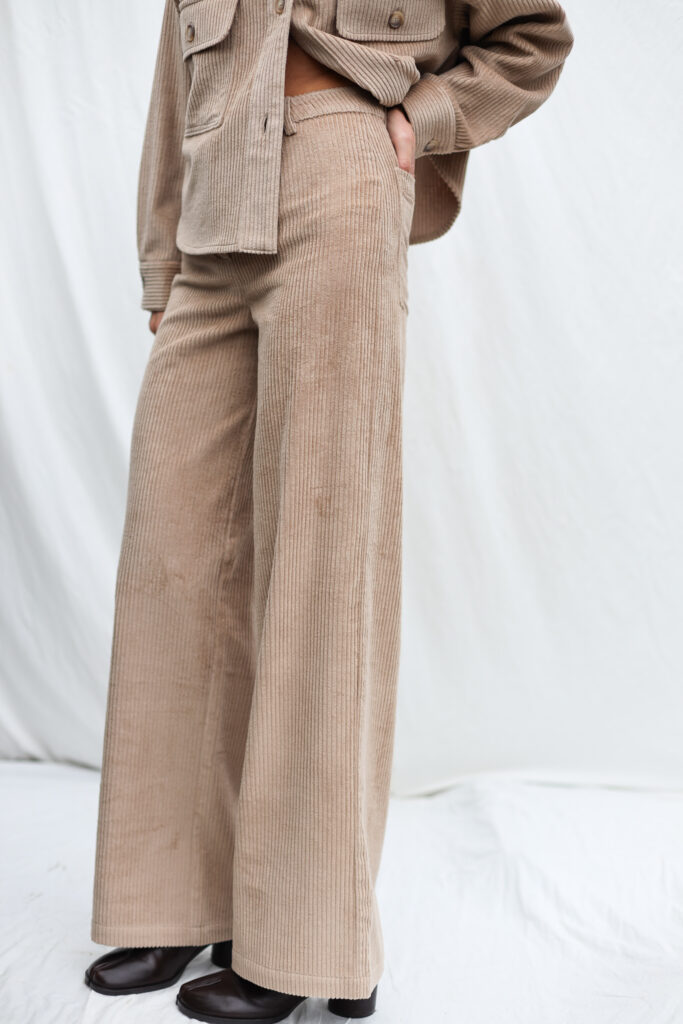 Wide Leg Sand Cord Pants LUNA | Trousers | Sustainable clothing | OffOn clothing